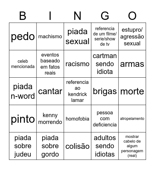 melhores momentos de south park no bingo Card