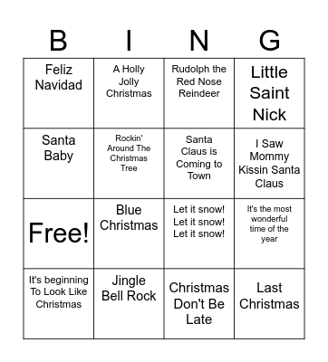 Christmas SINGO Bingo Card
