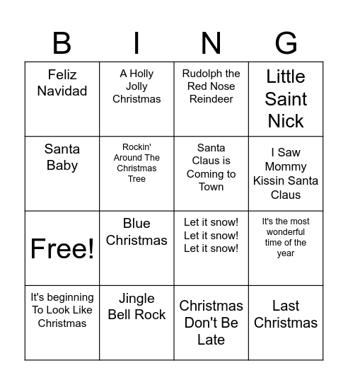 Christmas SINGO Bingo Card