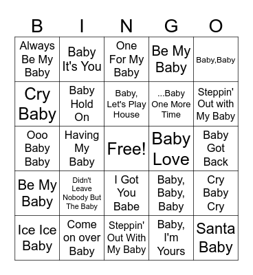 "Baby" Song Bingo Card