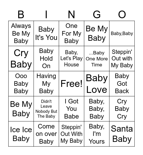 "Baby" Song Bingo Card