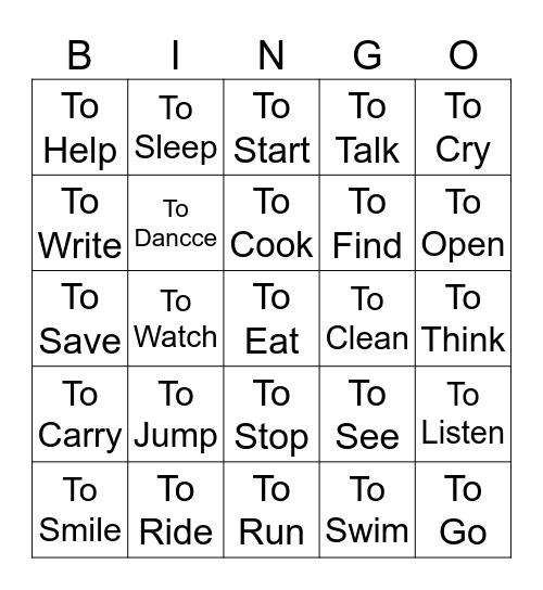 Infinitive Bingo Card