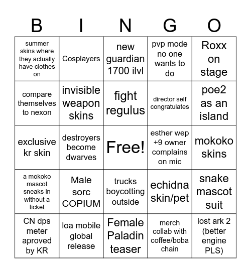 Wes' B I N G O Bingo Card