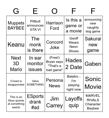 Geoff Day Bingo Card