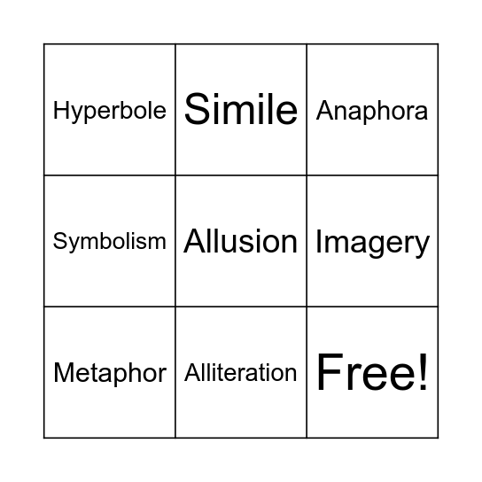 Poem Bingo Card