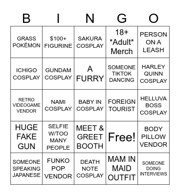 Anime 405 Bingo Card