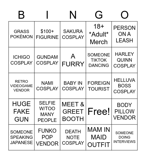 Anime 405 Bingo Card