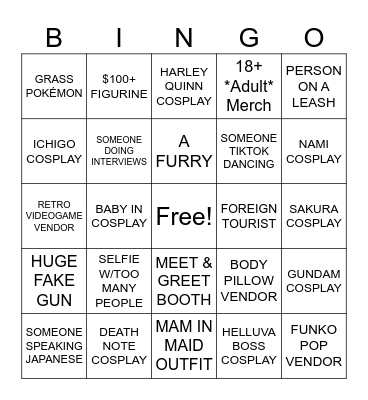 Anime 405 Bingo Card