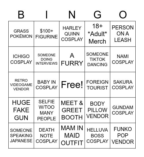 Anime 405 Bingo Card