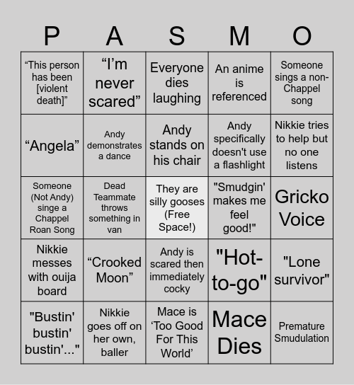 LoA M.A.N. Phasmo Bingo Card