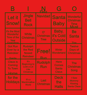 Christmas Song Bingo Card