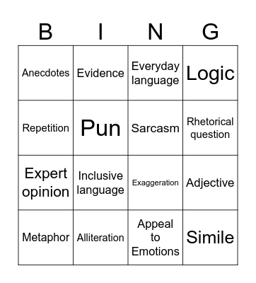 Persuasive Techniques Bingo Card