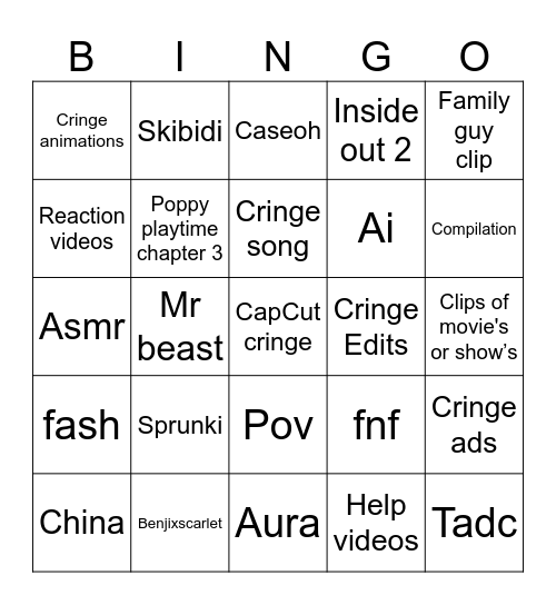 Brainrot bingo Card