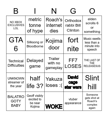 GAME AWARDS 2024 Bingo Card