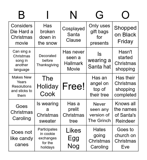 Get To Know You - Christmas Edition Bingo Card