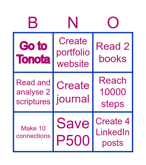 Monthly Goal Bingo Card