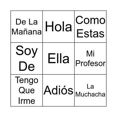 Spanish Vocab Bingo Card
