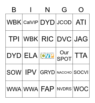 Office of Violence Prevention Acronym Bingo Card
