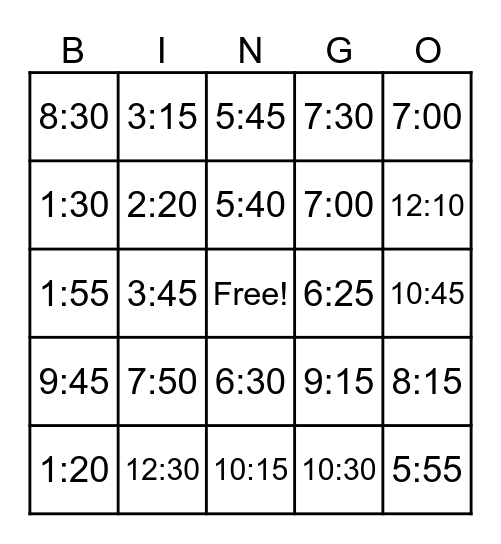 Telling time in Spanish 4th - 5th grade Bingo Card