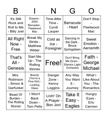 Classic Rock Road Trip (Double Bingo) Bingo Card