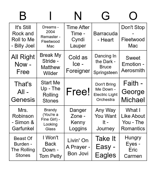 Classic Rock Road Trip (Double Bingo) Bingo Card