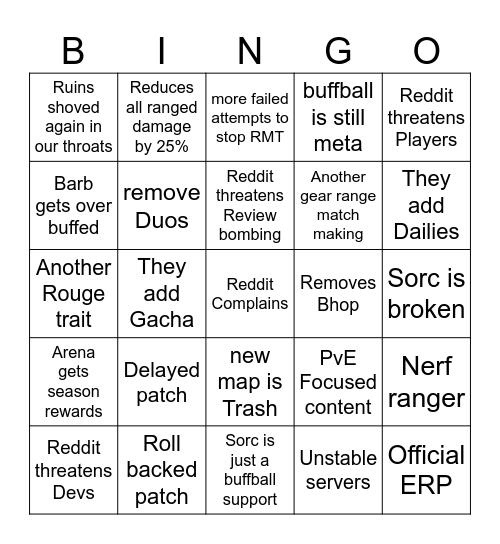 Dad's Centralized Ore Collection Knights Bingo Card
