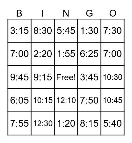 Telling time in Spanish 4th - 5th grade Bingo Card