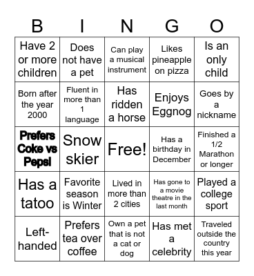 Inspire Holiday BINGO Card