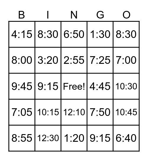 Telling time in Spanish 4th - 5th grade Bingo Card