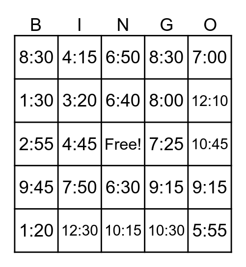 Telling time in Spanish 4th - 5th grade Bingo Card