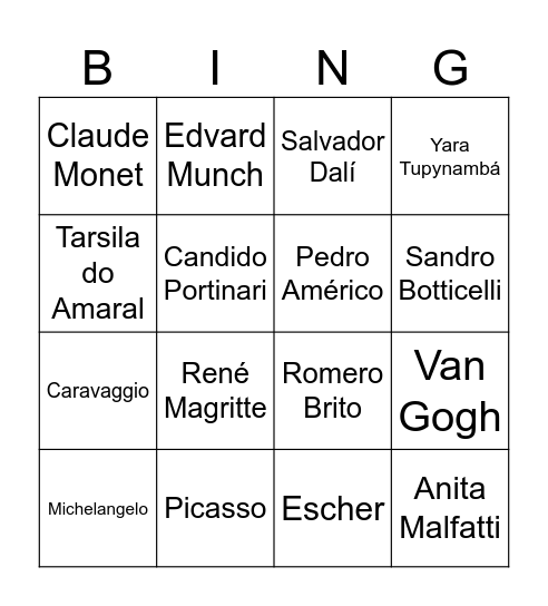 Artistas Bingo Card
