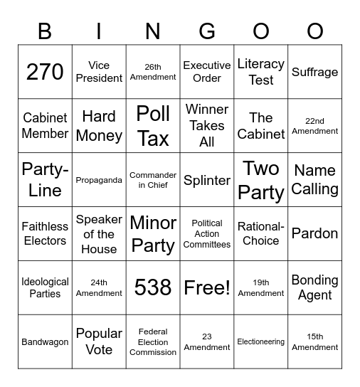 Government Unit 3 Review Bingo Card