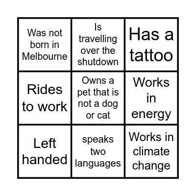 DCCEEW Melbourne Party Bingo Card