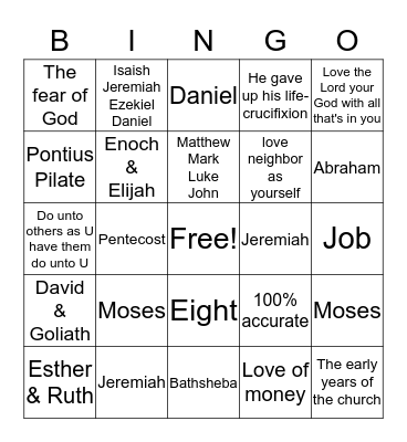 Bible Knowledge Bingo Card