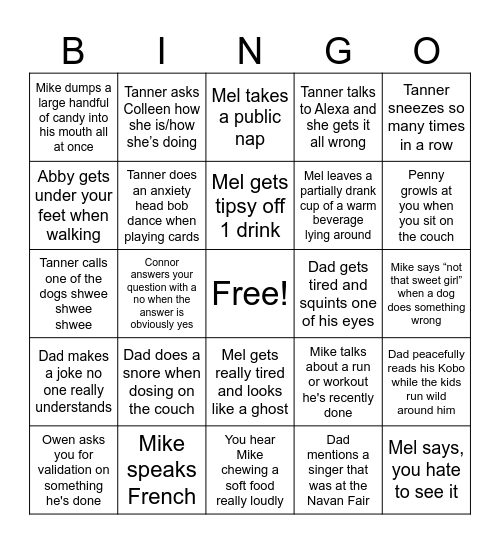 Cheryl's Christmas Bingo Card