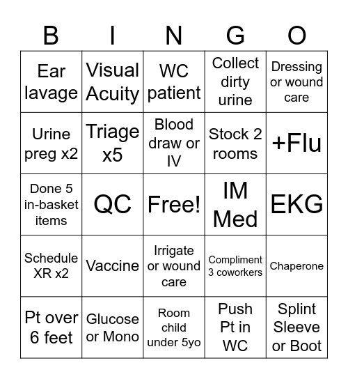 87th Urgent Care Bingo Card