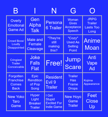 Game Awards Bingo Card
