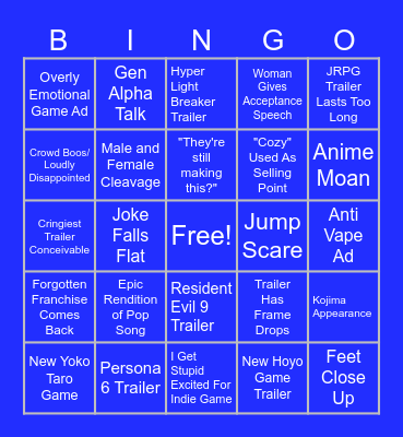 Game Awards Bingo Card