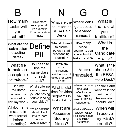 Ohio Resa Bingo Card