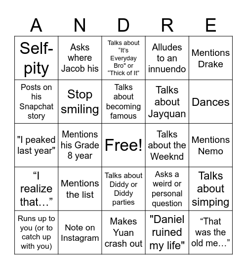 ANDRE BINGO! (CROSS EDITION) Bingo Card