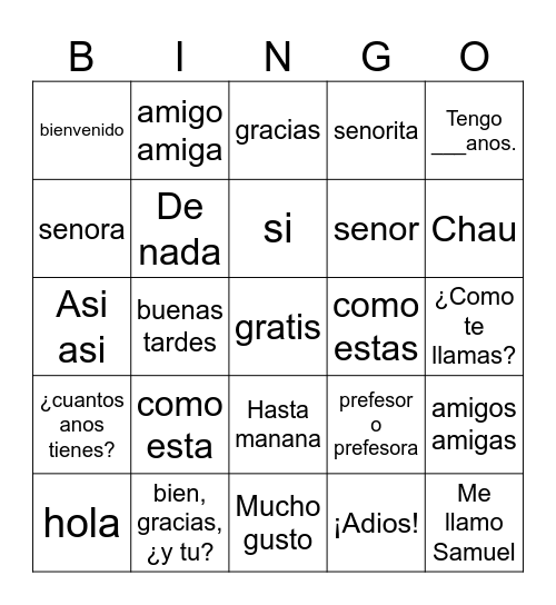 Saludos y despedidas Bingo Card