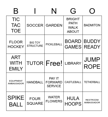 RECESS PLAYSTATIONS Bingo Card