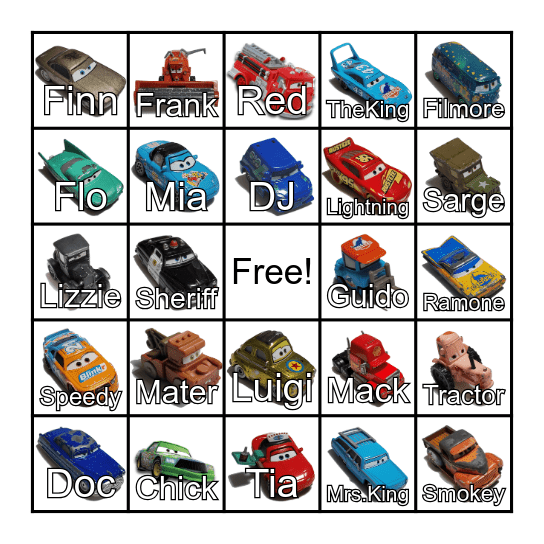 Pixar Cars Bingo Card