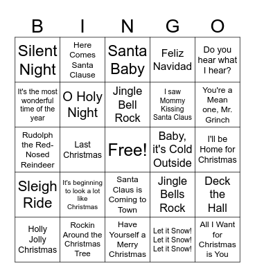 Christmas Music Bingo Card