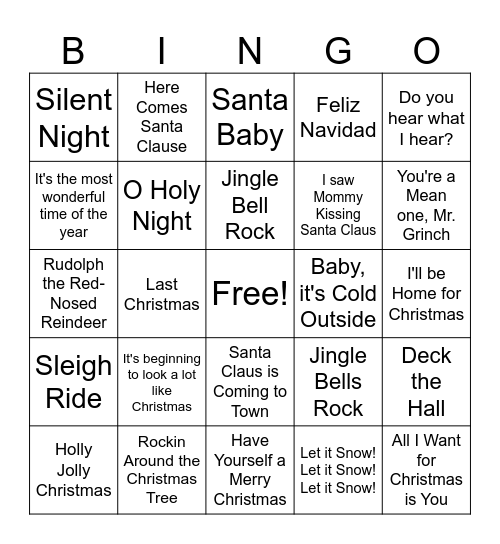 Christmas Music Bingo Card