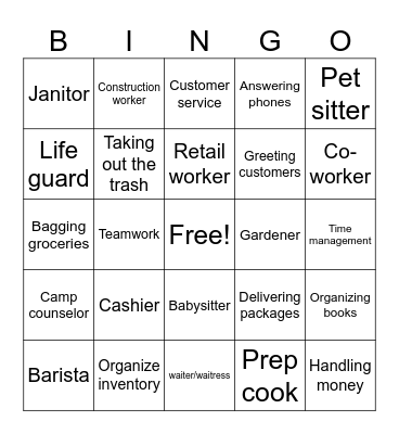 Work place Bingo Card