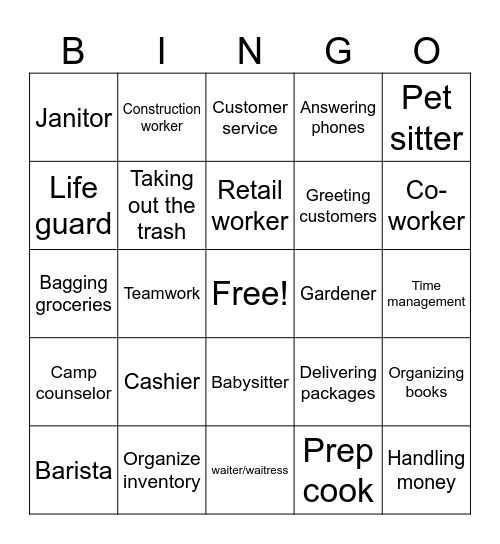 Work place Bingo Card