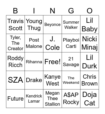 trap bingo Card