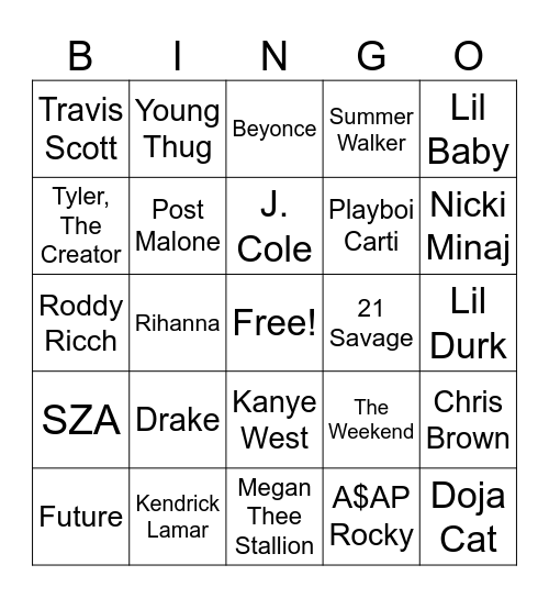 trap bingo Card