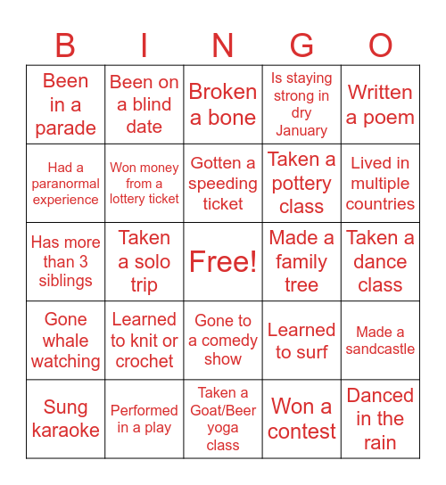 Know your Team Mates Bingo Card